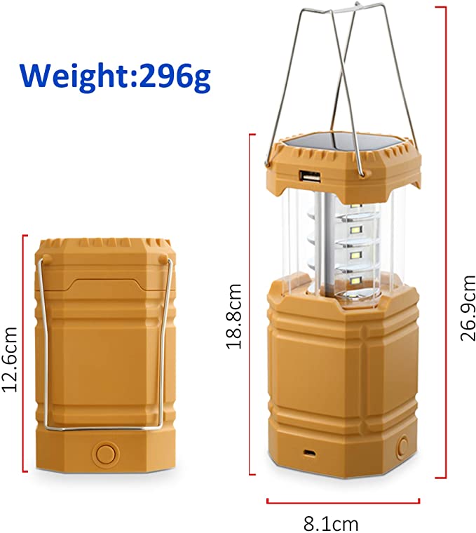 Solar Camping Hand Crank Lantern, Portable Ultra Bright LED Taschenlampe mat nofëllbar Batterie