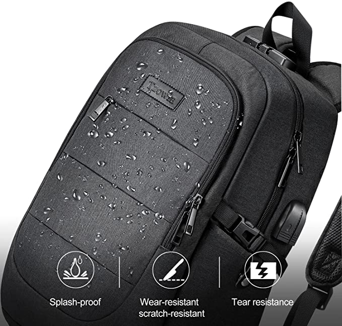 Laptop Rucksak Männer Waasser resistent géint Déifstall Schoul Uni Rucksak mat USB Opluedstatiounen Port a Spär 14/15.6 Zoll Laptop Bag fir Fraen Jongen Fräizäit Aarbecht Rees Rucksak Black