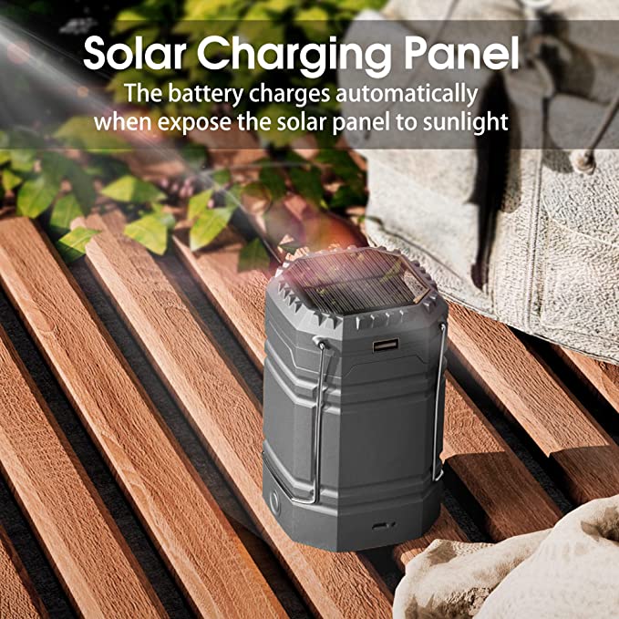 Solar Camping Hand Crank Lantern, Portable Ultra Bright LED Taschenlampe mat nofëllbar Batterie
