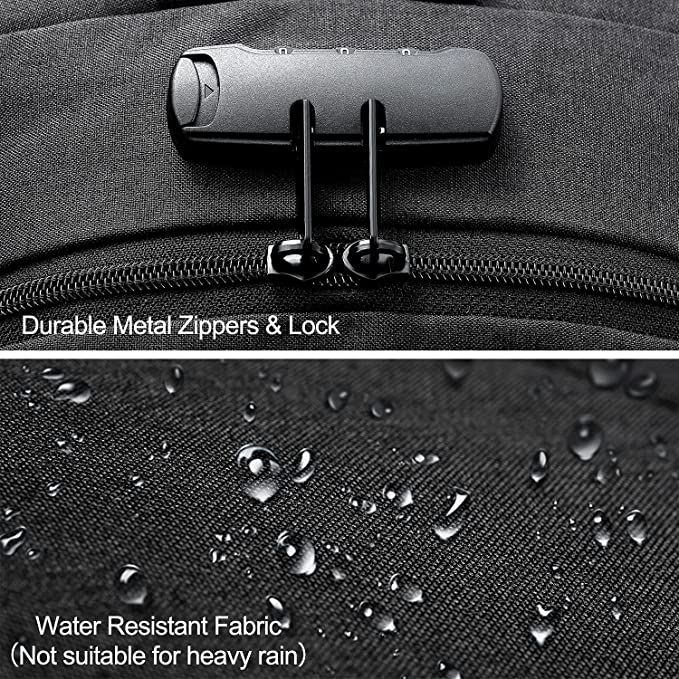 Laptop Rucksak Männer Waasser resistent géint Déifstall Schoul Uni Rucksak mat USB Opluedstatiounen Port a Spär 14/15.6 Zoll Laptop Bag fir Fraen Jongen Fräizäit Aarbecht Rees Rucksak Black