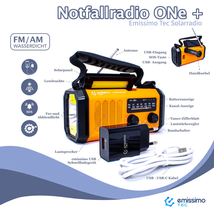 Ausverkauf: ReadyCharge Radio: Ein 5-in-1-Notfallradio-Set, das mit Handkurbel, Solarpanel und Strom betrieben wird. Enthält auch eine 10.000mAh Powerbank, Taschenlampe und Kompass.au
