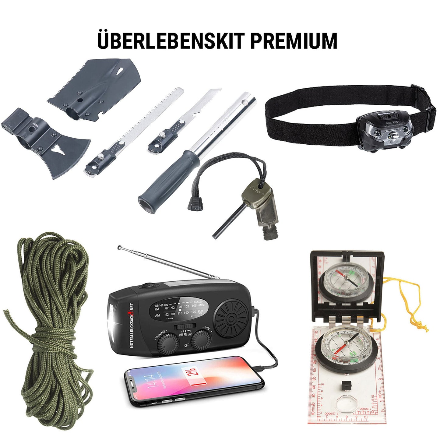 Emergency Rucksak Premium - Komplett Survival Kit mat Solar Radio
