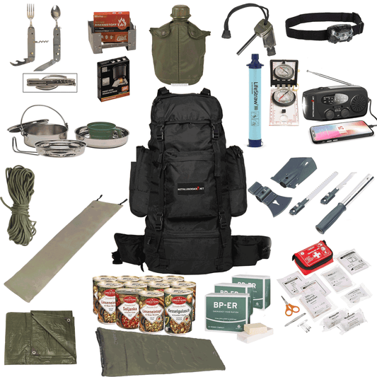 Emergency Rucksak Premium - Komplett Survival Kit mat Solar Radio