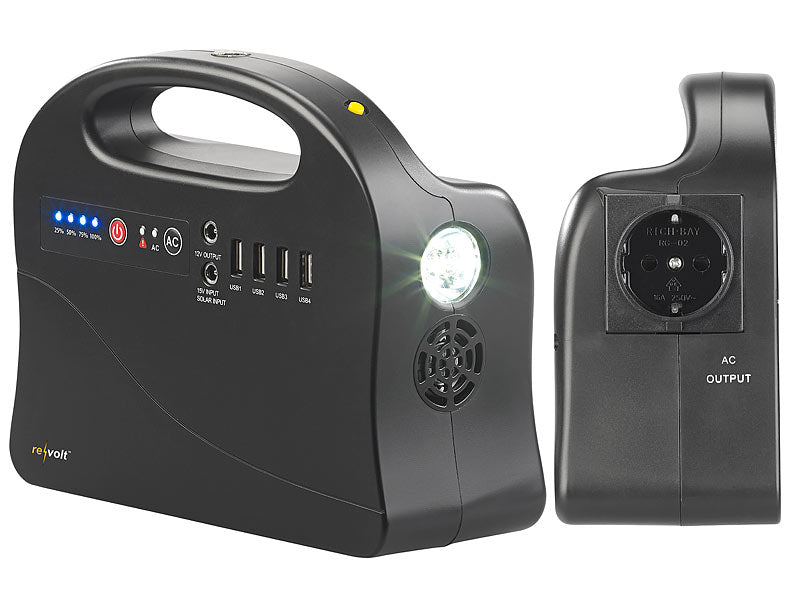 Premium Noutgenerator Kraaftbank mat grousse Solarpanneauen 30000 mAh & 120 Watt Kraaftstatioun mat Socket