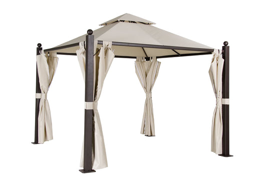 Gaart Gazebo Grouss Gazebo fir de Gaart, Metall/Polyester, 3 x 3 x 2,88 m, UV Schutz, waasserdicht, beige