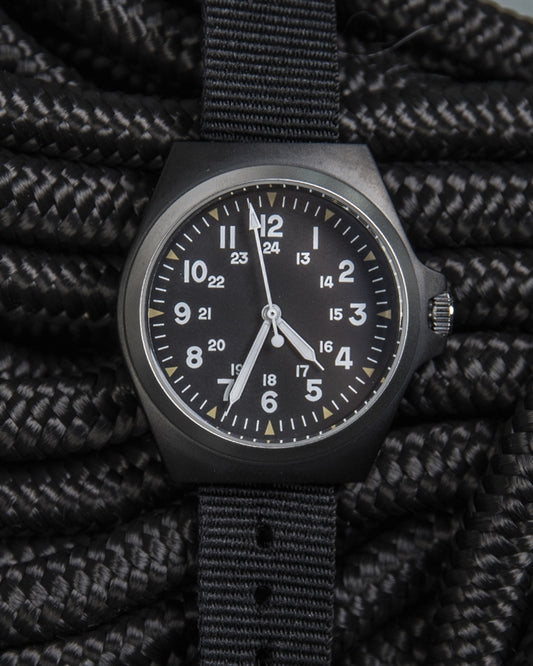 Army Watch US Stil schwaarz Stol mat Nylon Band, Quarz Bewegung