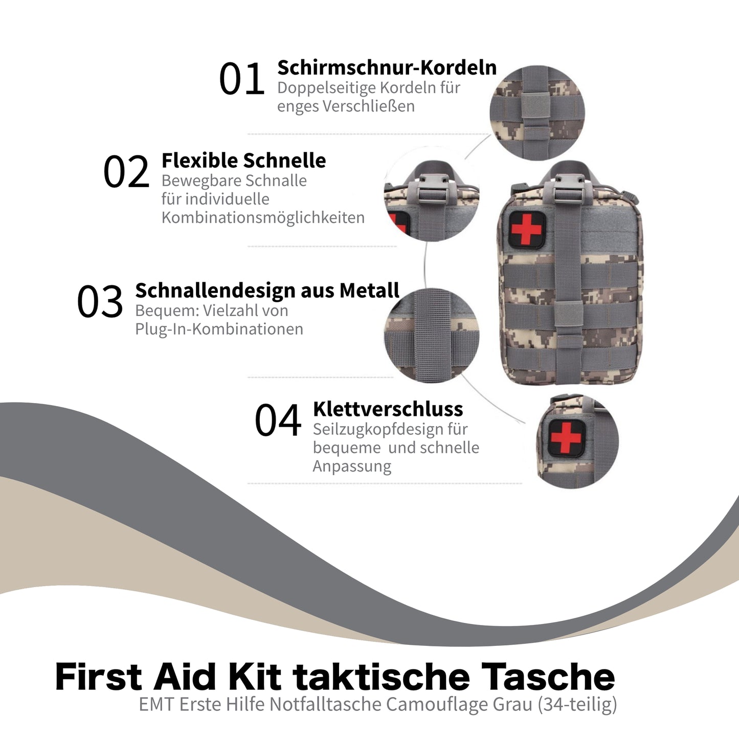 Éischt Hëllef Kit - 34 Stécker - IFAK Kit - Emergency Kit / Emergency Kit - Éischt Hëllef Kit
