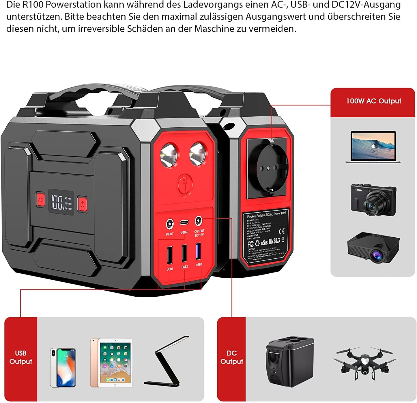 Solarpanneau mat Kraaftbank (b-Stock) fir Laptops an aner Geräter Noutkraaftgenerator Solarenergiebank