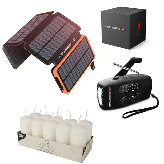 Stroumausfall Package Medium Noutkraaft Kit mat 26800mah Solar Power Bank Crank Radio a Käerzen